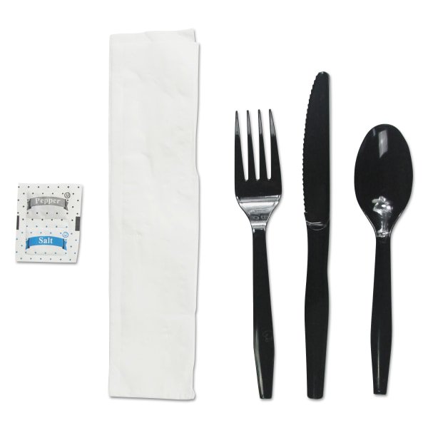 2668 Emerald Simple Heavy-Weight Black 6 Piece Cutlery Kits (250-ct) 